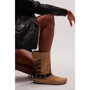 Free People Boots Suede Womens 7 Sand Coronado Moccasins Boho Mid Calf Rustic